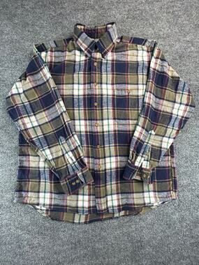 Specialty Collection Flannel Shirt LG Plaid Button Front Cotton Long Sleeve Y2K